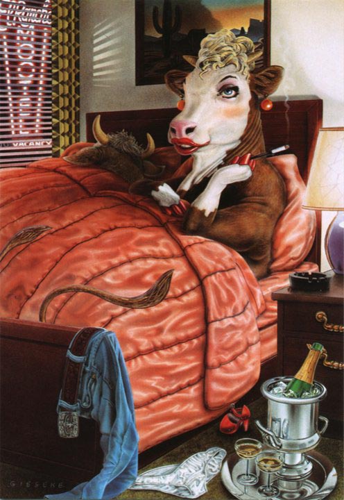 "Having a Bull, Wish You Were Here."  greeting card